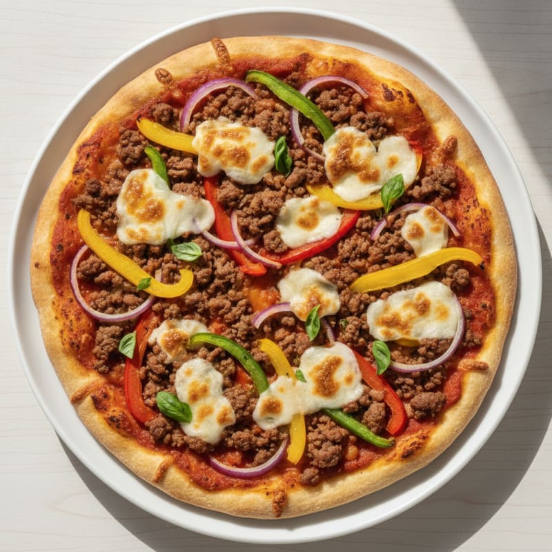 Lean Beef and Veggie Pizza on High-Protein Flatbread