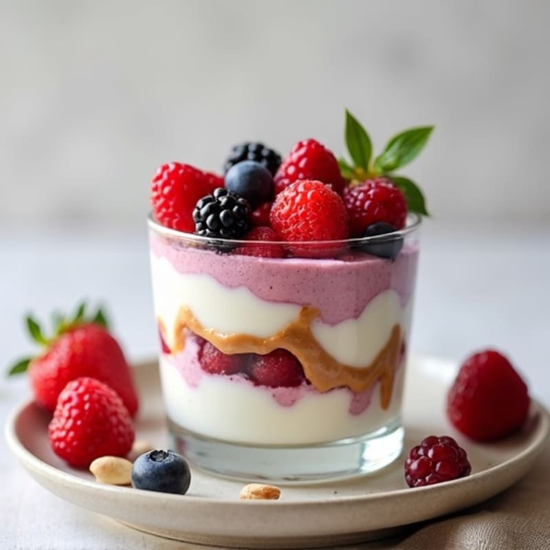 Greek Yogurt Protein Parfait with Mixed Berries and Almond Butter