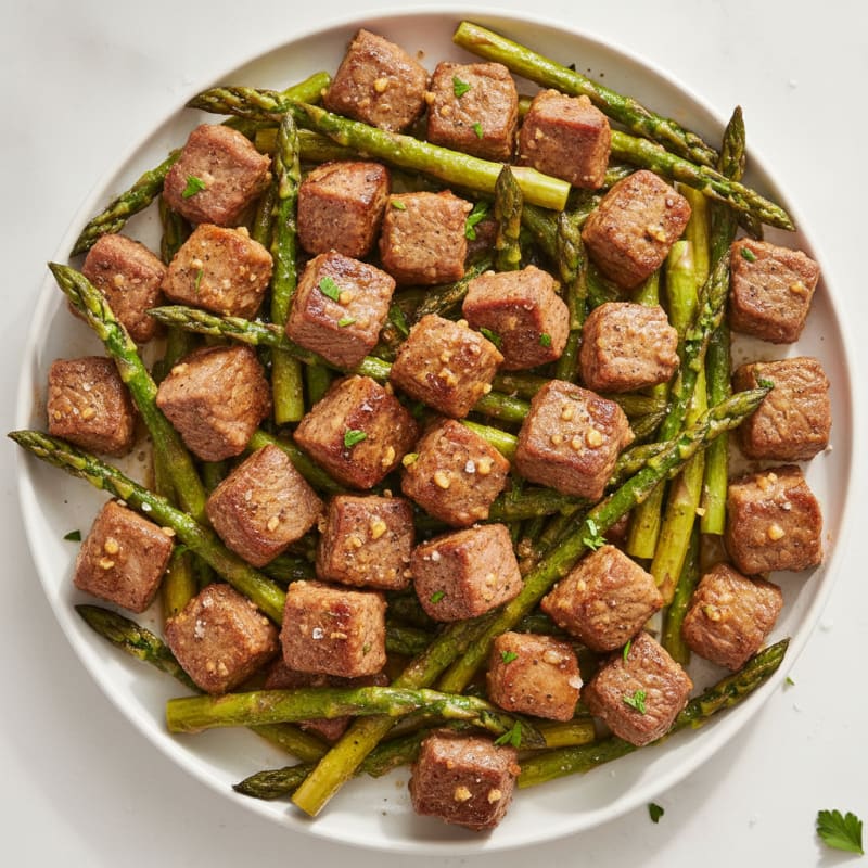 Garlic Butter Steak Bites with Asparagus