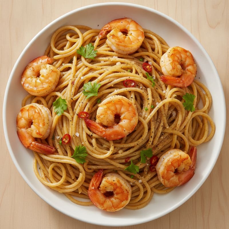 Garlic Olive Oil Spaghetti with Chili and Shrimp