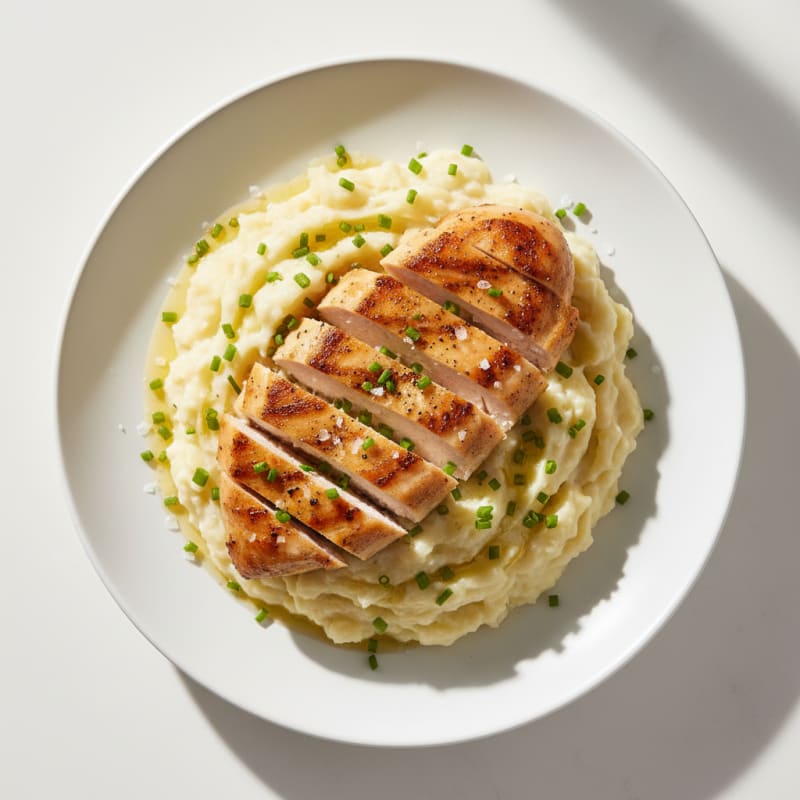 High-Protein Creamy Garlic Mashed Potatoes with Pan-Seared Chicken