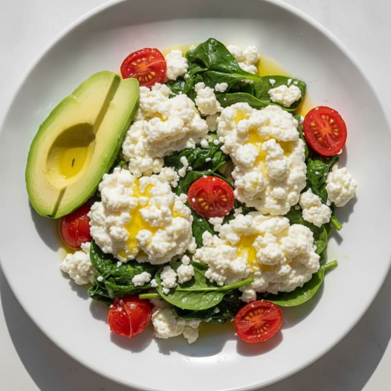 Egg White and Cottage Cheese Scramble with Spinach and Tomatoes