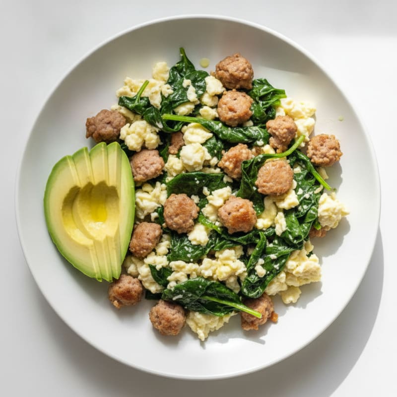 Egg White Scramble with Spinach and Turkey Sausage
