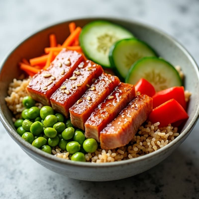 Sesame Ginger Tuna Bowl with Fresh Vegetables and Brown Rice