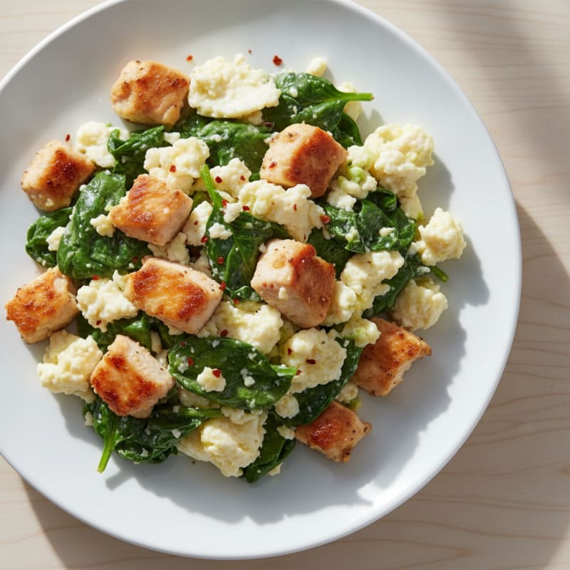 Egg White and Chicken Breast Scramble with Spinach