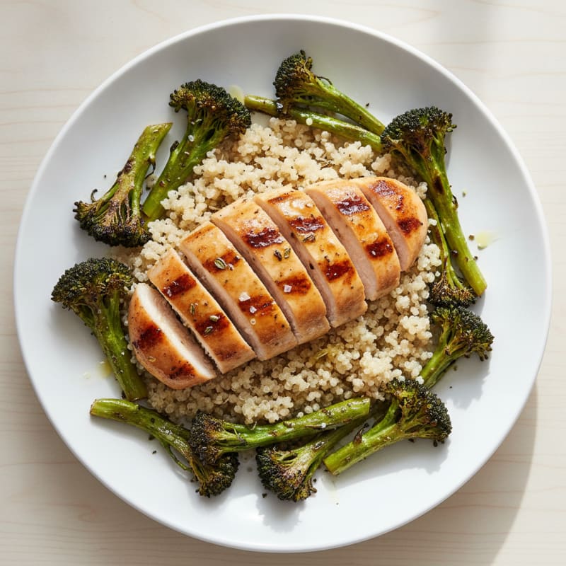 Grilled Chicken Breast with Quinoa and Roasted Broccoli