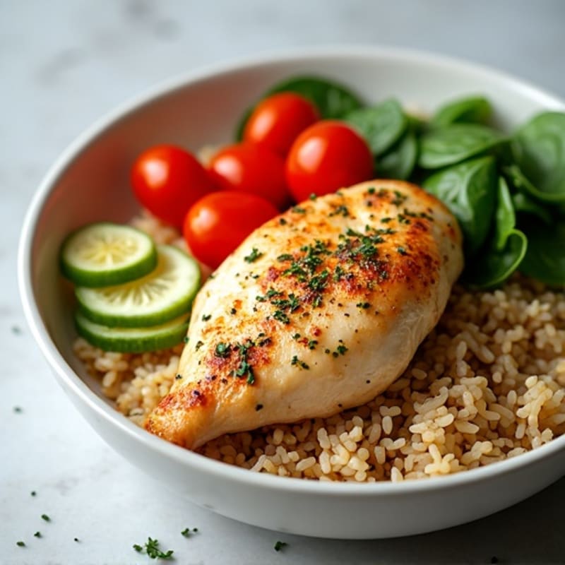 Herb-Roasted Chicken and Fresh Vegetable Rice Bowl
