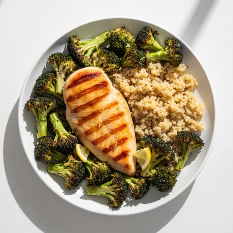 Grilled Chicken Breast with Quinoa and Roasted Broccoli