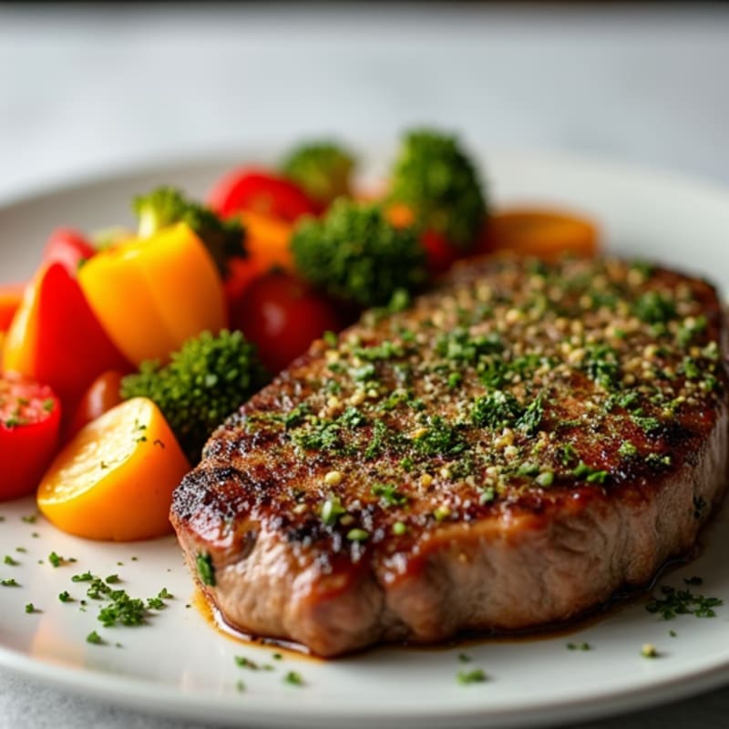 Garlic-Herb Crusted Steak with Roasted Vegetables