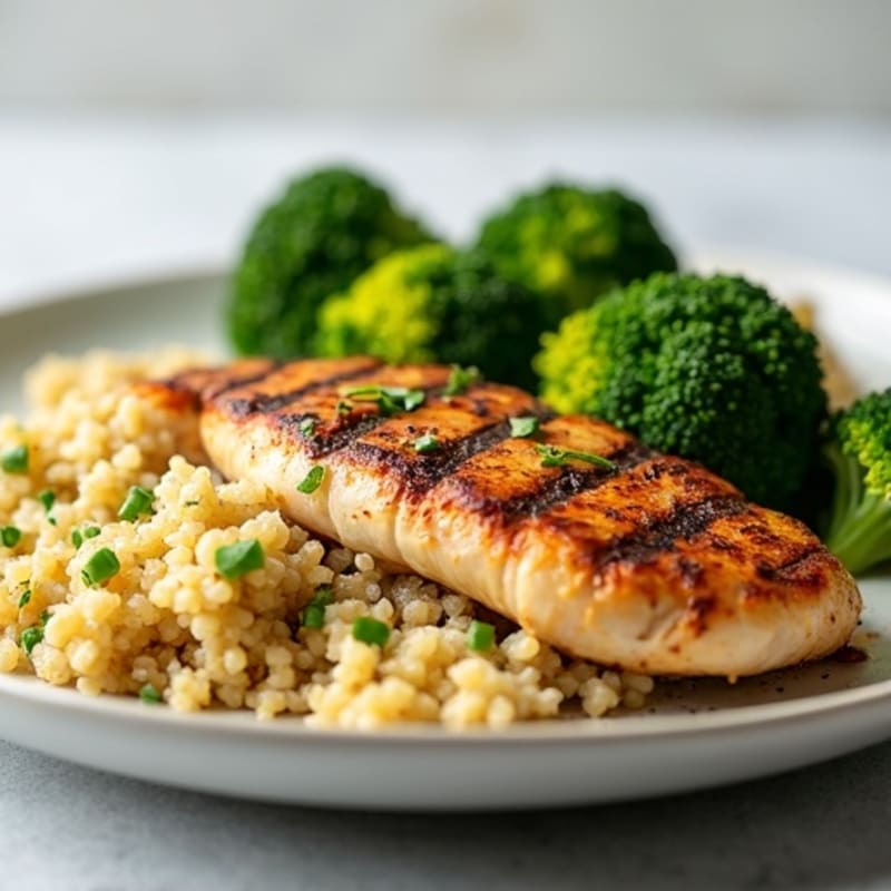 Grilled Chicken Breast with Quinoa and Roasted Broccoli