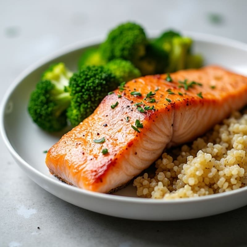 Seared Salmon with Steamed Broccoli and Quinoa