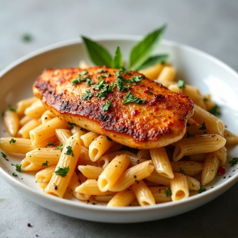 Spicy Pan-Seared Chicken with Creamy Whole Wheat Pasta