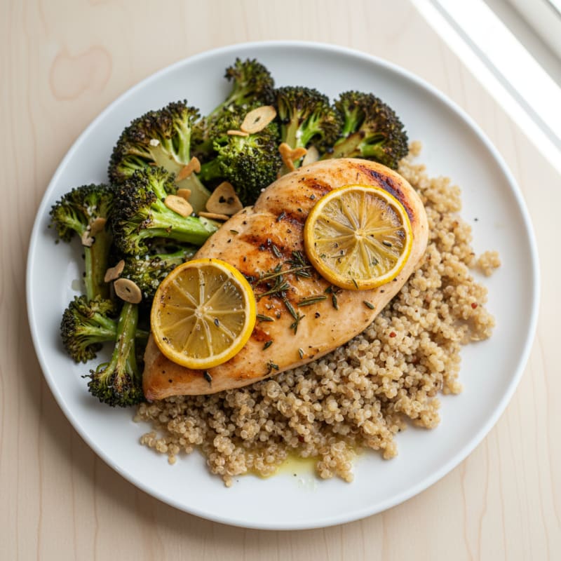 Grilled Chicken Breast with Quinoa and Roasted Broccoli