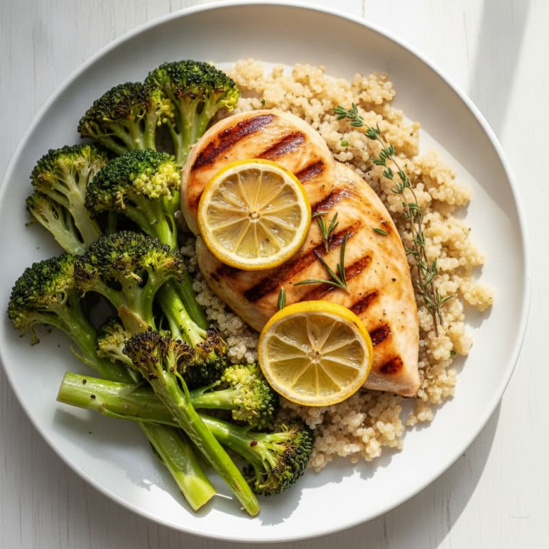 Grilled Chicken Breast with Roasted Broccoli and Quinoa