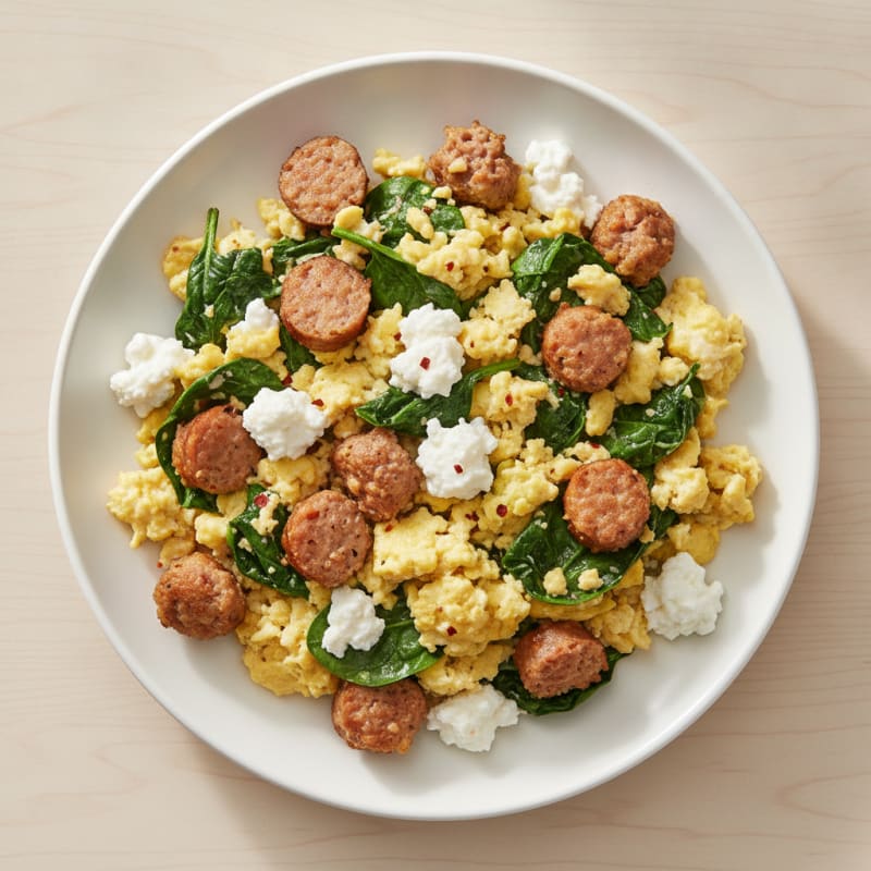 Cottage Cheese Scramble with Spinach and Turkey Sausage