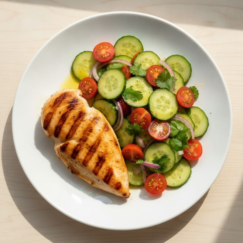 Grilled Chicken Breast with Cucumber Tomato Salad