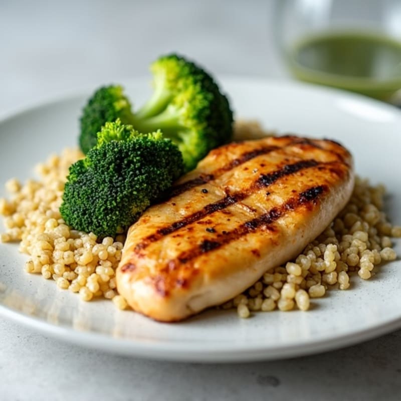 Grilled Chicken Breast with Steamed Broccoli and Quinoa