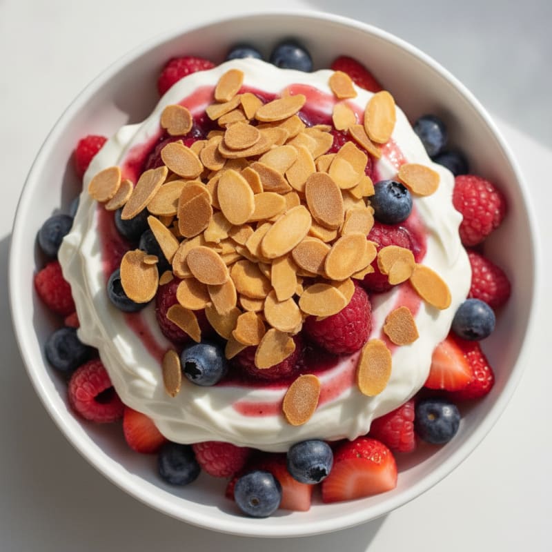 Greek Yogurt Protein Parfait with Mixed Berries and Almonds