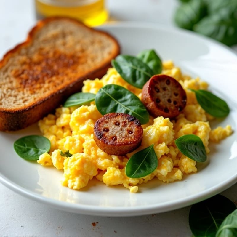 Egg White and Turkey Sausage Scramble with Baby Spinach