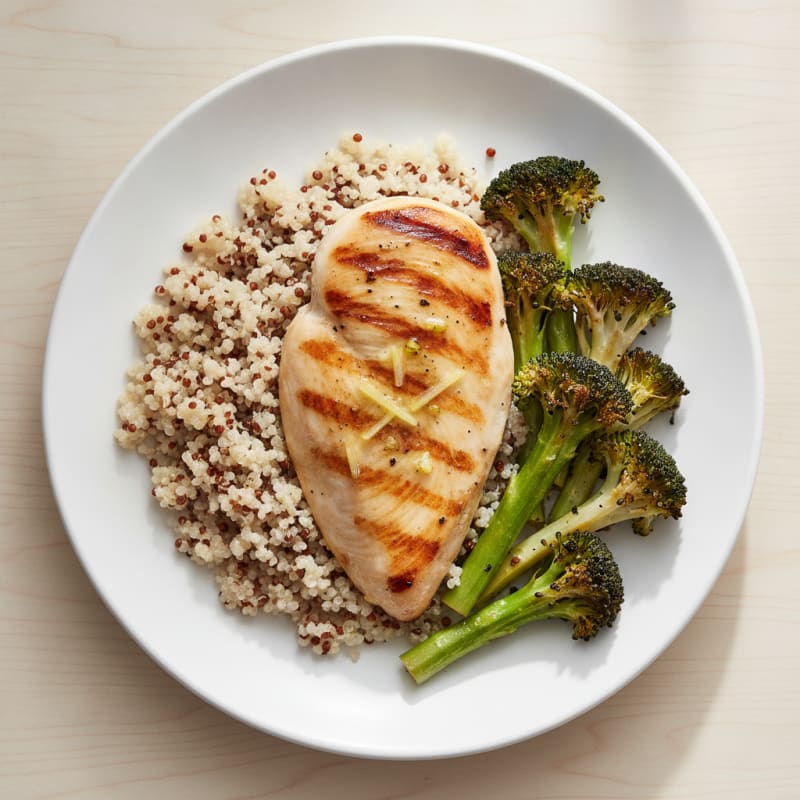 Grilled Chicken Breast with Quinoa and Roasted Broccoli