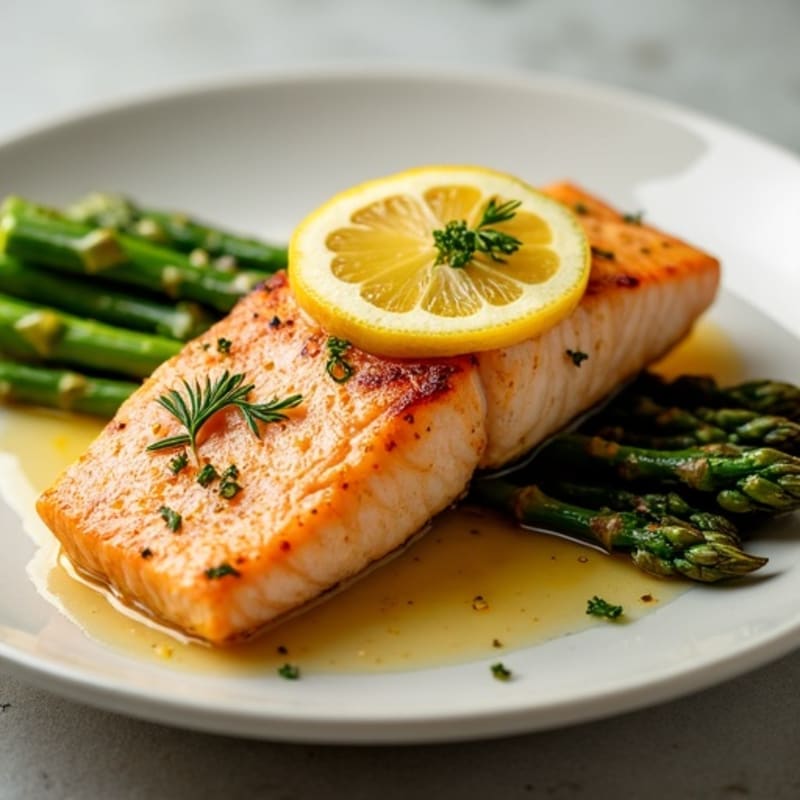 Flaky Lemon-Garlic Salmon with Roasted Asparagus