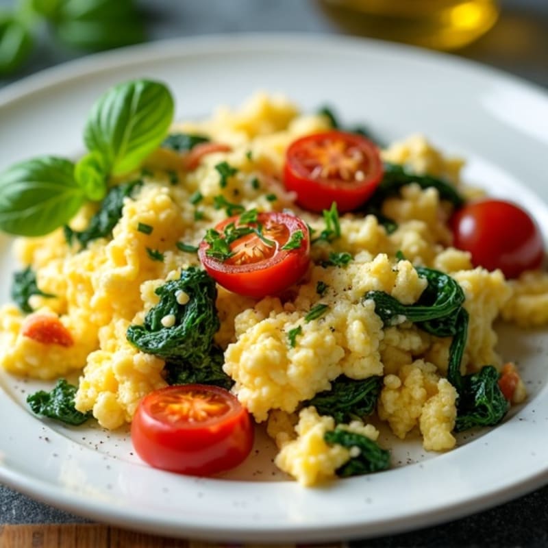 Fluffy Egg Scramble with Fresh Herbs and Sautéed Greens