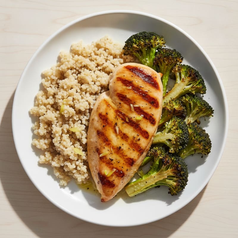 Grilled Chicken Breast with Quinoa and Roasted Broccoli