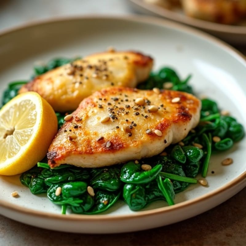 Lemon Garlic Pan-Seared Chicken with Sautéed Spinach