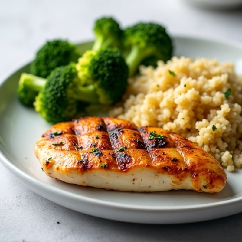 Grilled Chicken Breast with Roasted Broccoli and Quinoa