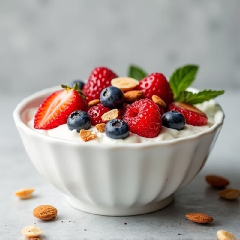 Creamy Greek Yogurt with Fresh Berries and Crunchy Almonds