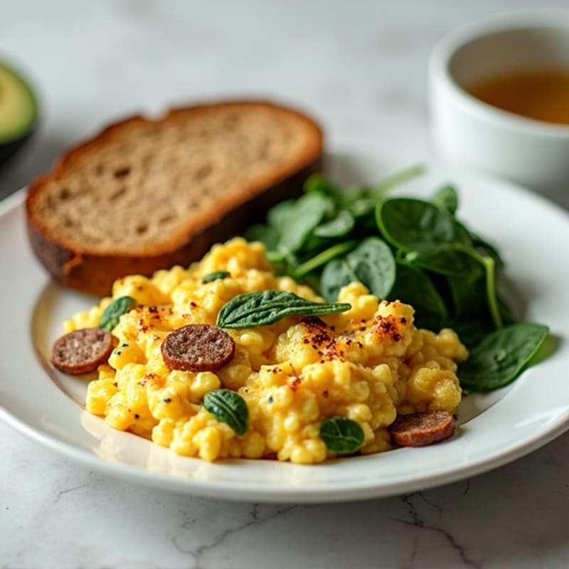 Egg White and Turkey Sausage Scramble with Spinach