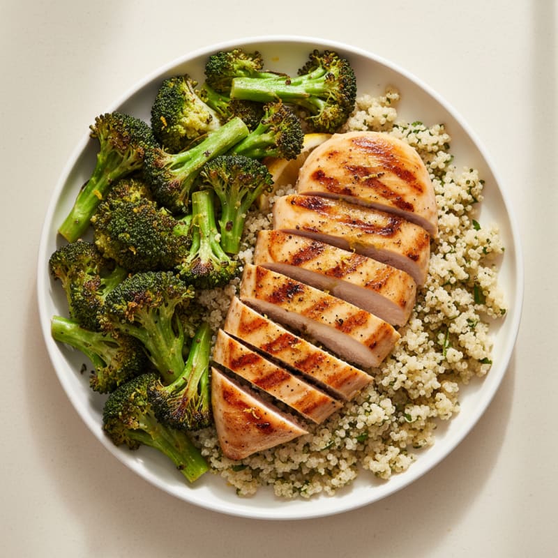 Grilled Chicken Breast with Quinoa and Roasted Broccoli