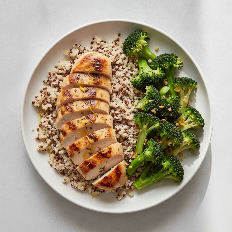 Grilled Chicken Breast with Quinoa and Steamed Broccoli