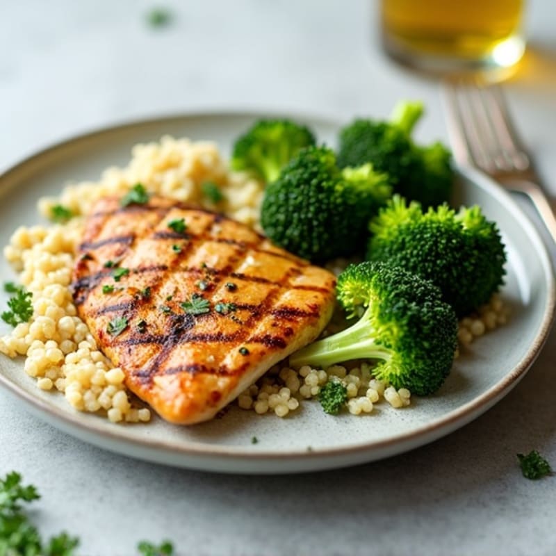 Grilled Chicken Breast with Quinoa and Steamed Broccoli