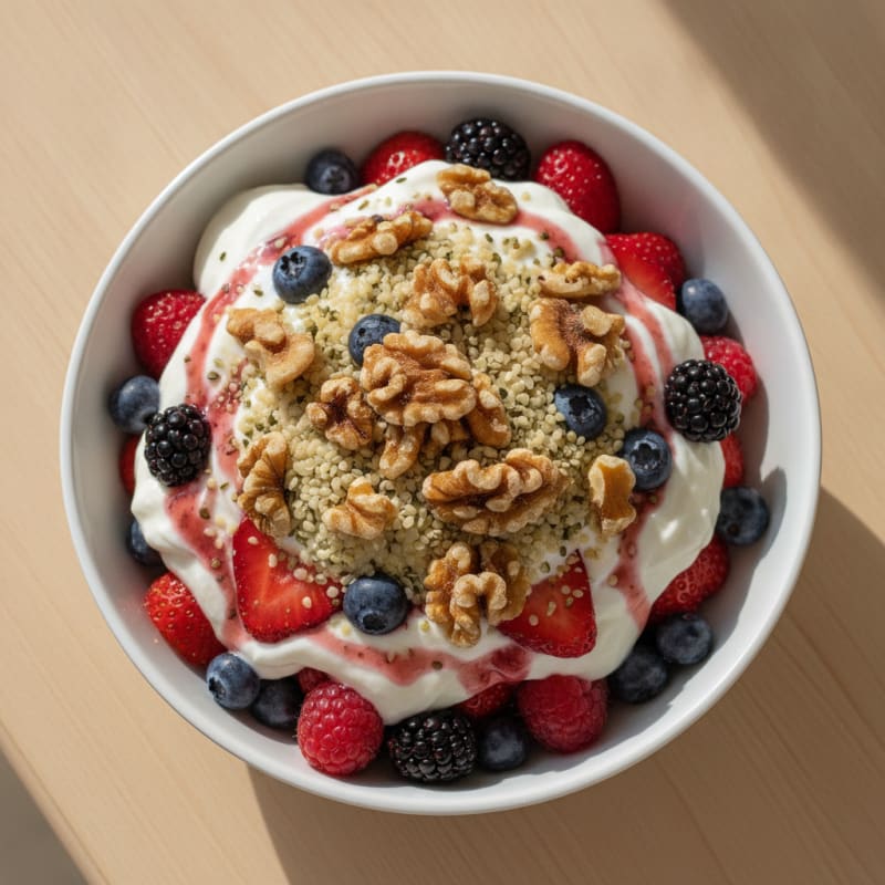 Greek Yogurt Parfait with Mixed Berries and Hemp Seeds
