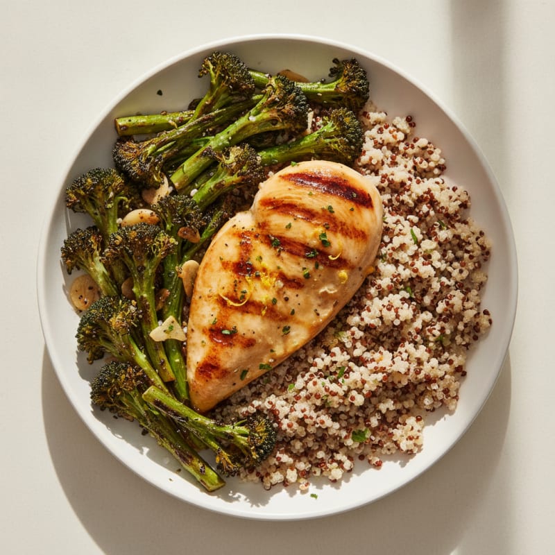 Grilled Chicken Breast with Quinoa and Roasted Broccoli