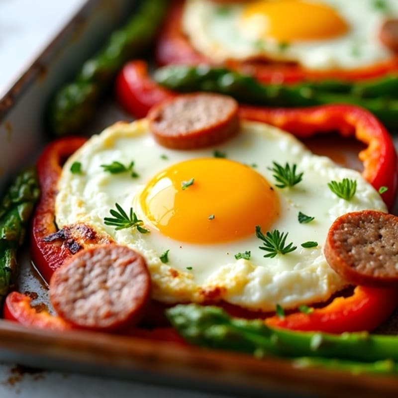 Sheet Pan Eggs with Roasted Asparagus and Bell Peppers