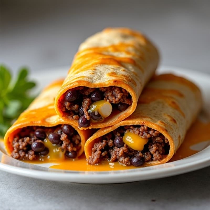 Beef and Black Bean Cheesy Baked Tortilla Rolls