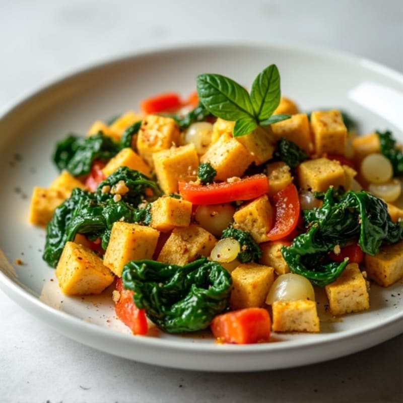Hearty High-Protein Tofu Scramble with Sautéed Spinach