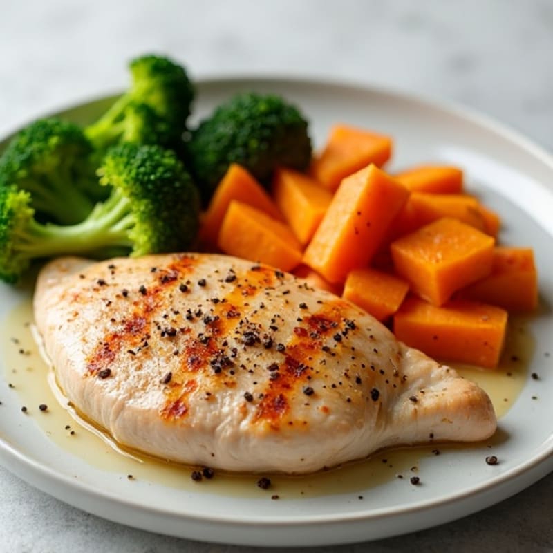 Seared Turkey Breast with Roasted Sweet Potato and Steamed Broccoli