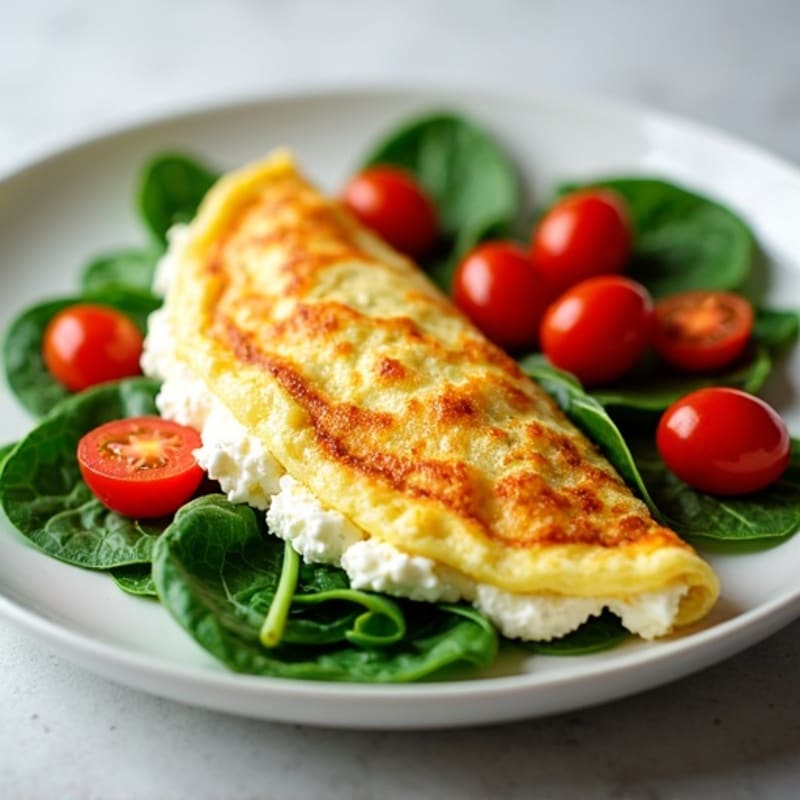 Egg White Spinach Omelet with Cottage Cheese and Cherry Tomatoes