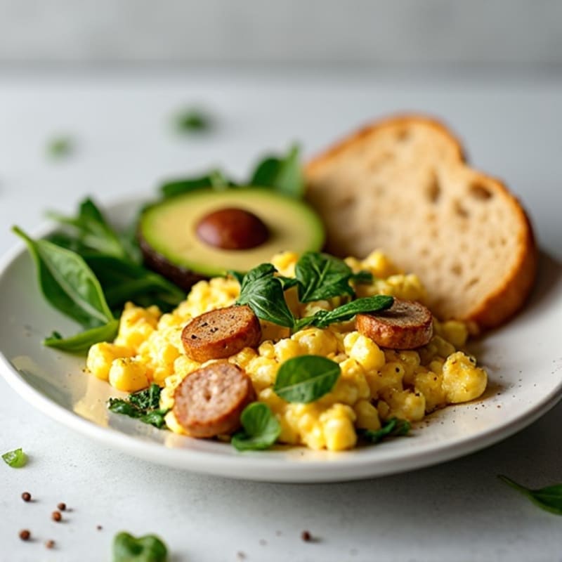 Egg White Scramble with Turkey Sausage and Spinach