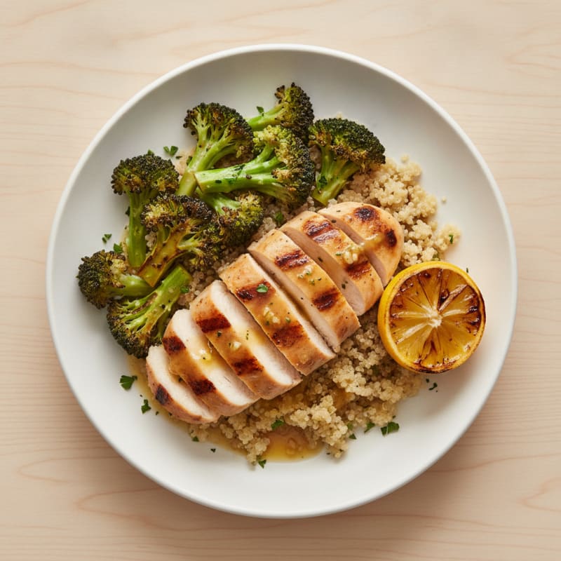 Grilled Chicken Breast with Quinoa and Roasted Broccoli