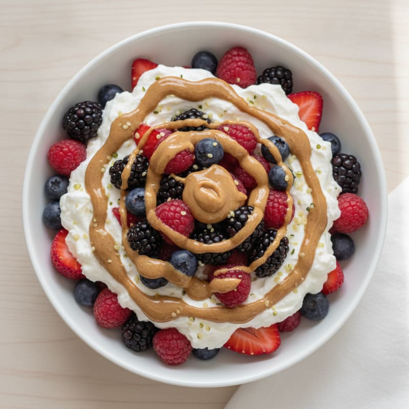 Greek Yogurt Protein Parfait with Mixed Berries and Almond Butter