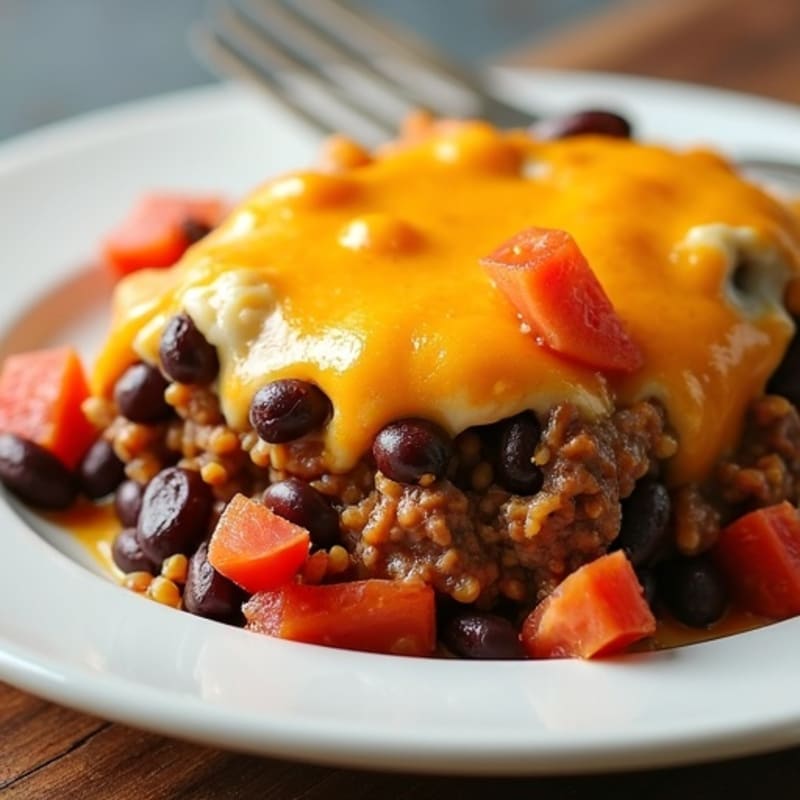 Baked Cheesy Beef and Black Bean Casserole