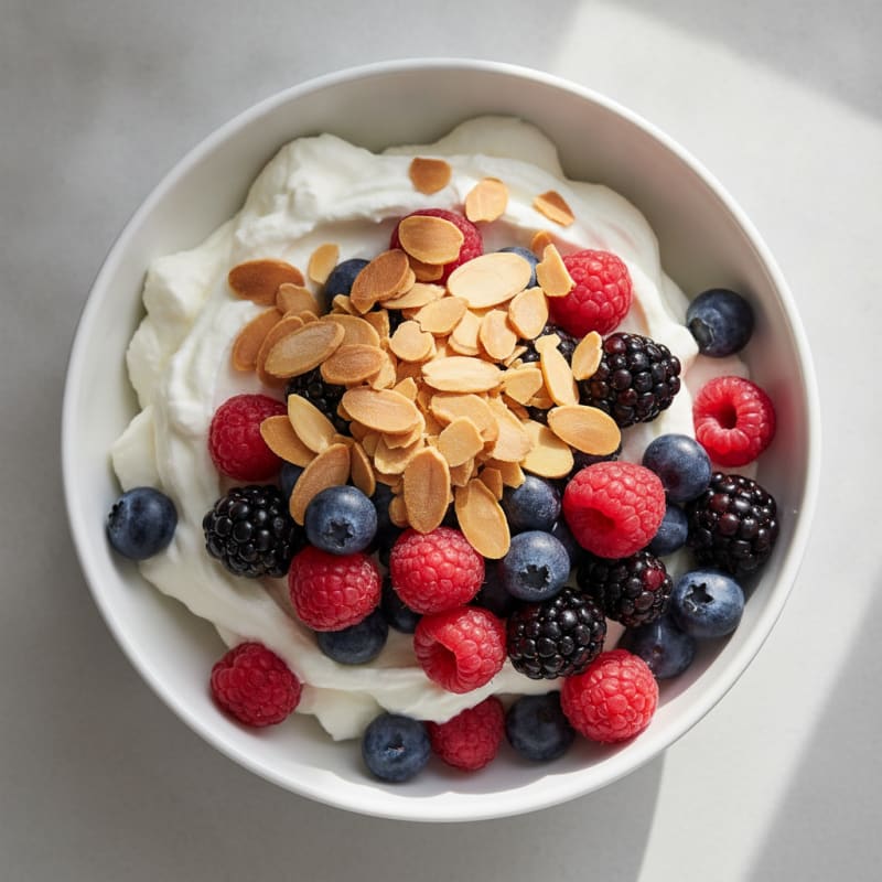 Greek Yogurt Protein Parfait with Mixed Berries and Almonds