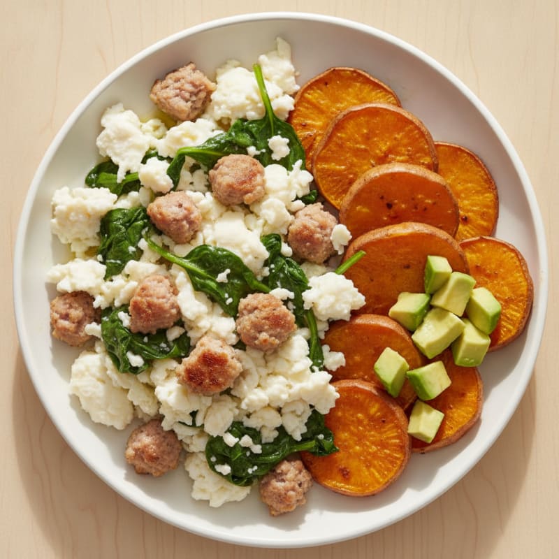 Egg White Scramble with Turkey Sausage and Spinach