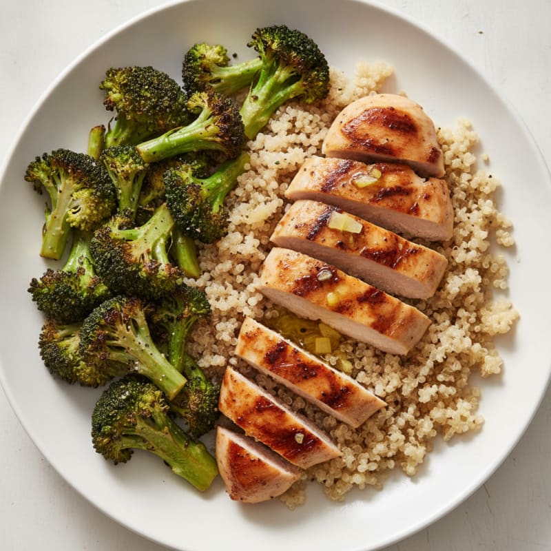 Grilled Chicken Breast with Quinoa and Roasted Broccoli