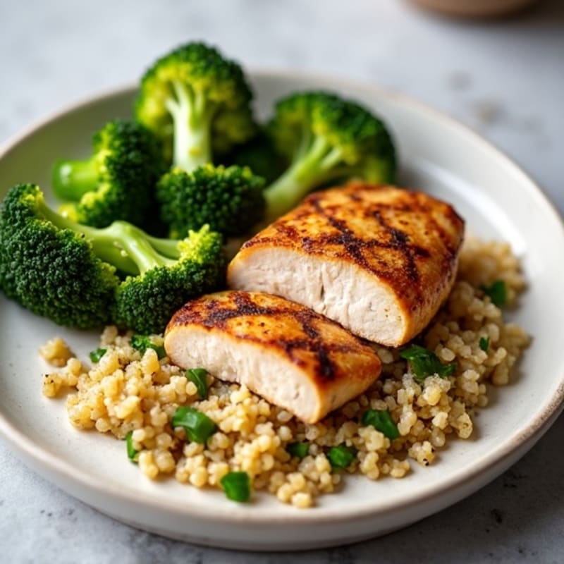 Grilled Chicken Breast with Quinoa and Roasted Broccoli