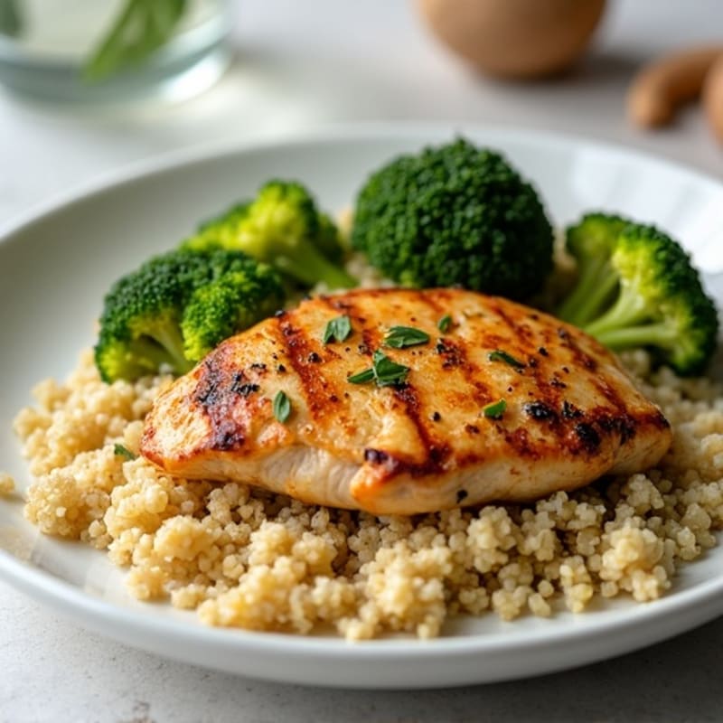 Grilled Chicken Breast with Quinoa and Roasted Broccoli